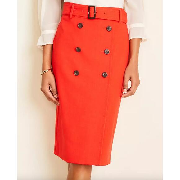 NEW Ann Taylor Women's Trench Pencil Red Belted Button Skirt Size 12 - Picture 10 of 11